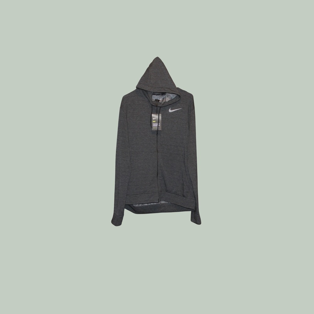 Nike Dri-FIT Mens Full Zip Training Hoodie Dark Charcoal Heather Large L New